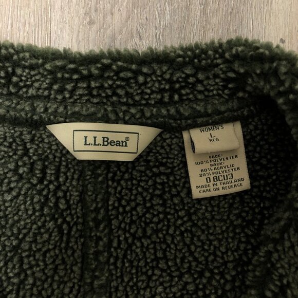 L.L. Bean Women's Size Large Green Vegan Suede Shearling Fleece Vest Penny Lane - Picture 5 of 6